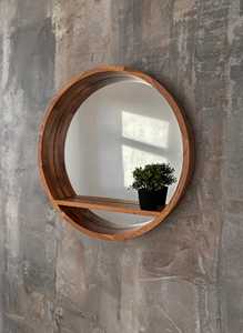 Nordic Round Wooden Mirror with Storage Shelf Deep <b>Frame</b> Circular Wall Mirror Minimalist <b>Oak</b> Wood Bathroom Entryway Organizer HD - Product Image 5