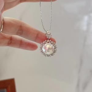 Collier en argent S925 avec perle d'eau douce de 10-11 mm, pendentif rond Edison, chaîne de clavicule simple et polyvalente pour femmes - Product Image 3