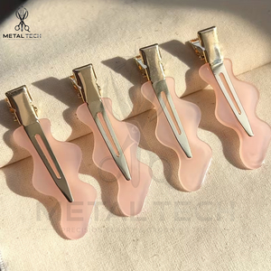 Light Pink Color Metal <b>Hair</b> Sectioning <b>Clips</b> Gold Plated Base Professional Salon Side Bangs Barrettes Women <b>Hair</b> Accessories - Product Image 2