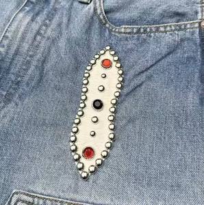 Shorts en jean pour homme de qualité supérieure, personnalisés, style streetwear, taille haute, baggy, avec strass, délavés à l'acide, vintage - Product Image 2