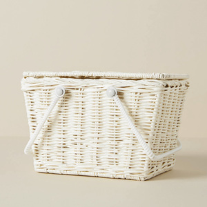 Cesta de mimbre para almacenamiento con cierre de solapa, cesta de picnic blanca, cestas económicas para picnics y jardines - Product Image 1