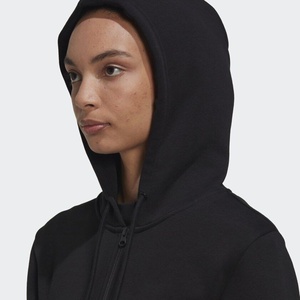 Sweat-shirt à capuche noir pour femme, manches longues, en polaire, couleur unie, longueur normale, design respirant avec poches, vêtements d'automne - Product Image 4