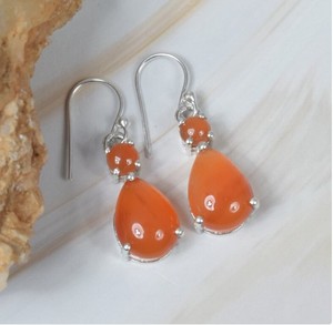 Wholesale Natural Carnelian <b>Earrings</b> 925 Sterling <b>Silver</b> Handmade Double Stone Pear Carnelian Drop <b>Dangle</b> <b>Earrings</b> - Product Image 2
