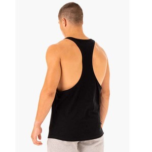 Camiseta sin mangas de algodón negro transpirable para hombre, con bordado a máquina, cuello redondo, color liso, tejida, informal, para entrenamiento, fitness y gimnasio. - Product Image 2