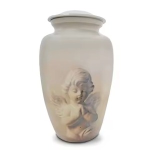 White Aluminum Cremation Urn for Human Ashes with <b>Angel</b> Relief Design Decorative Classic Large Urn For Adult Human Ashes - Product Image 1