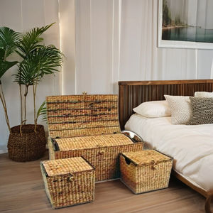 Plateau de paniers tissés à la main en jacinthe d'eau à prix économique poignée confortable pour l'organisation de la chambre à coucher salon salle de bain - Product Image 1