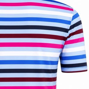 Polo pour homme à rayures multicolores bleues, sublimation, manches courtes, haut de performance respirant, vêtements de sport pour la pratique du golf - Product Image 6