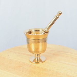 Traditional Heavy Brass Mortar And Pestle Set For <b>Grinding</b> Spices Herbs Seeds And Ayurvedic Medicine Use - Product Image 5