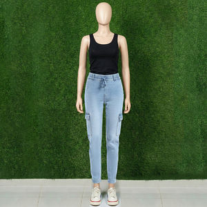 Jeans Cargo de Mujer, Cintura Media, Corte Recto, Felpa, Alta Calidad, Bolsillos Laterales, Cierre con Cordón, 100% Algodón, Transpirables, Secado Rápido - Product Image 6