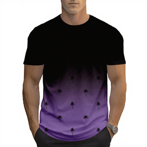 T-shirt sport décontracté 3D pour homme avec motif dégradé, col à motif, manches courtes, en Spandex/Polyester écologique, vente en gros - Product Image 2