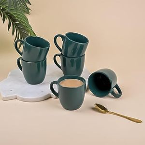 <b>Set</b> of 6 Earthy Pine Green Ceramic <b>Tea</b> <b>Cups</b> - Product Image 4