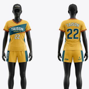 Women Handball Uniform 180 GSM Moisture Wicking Polyester Yellow Grey Geometric Panels Custom Sublimation <b>Athletic</b> Sports Kit - Product Image 3