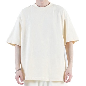 เสื้อยืด100% คอปกหนาสำหรับผู้ชายเสื้อยืดผ้าฝ้ายสีขาวทึบทึบทึบ - Product Image 1