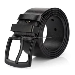 Cinturón informal de cuero de vaca Premium negro para hombres jeans con hebilla de Latón chapado en negro de lujo cinturón informal de negocios - Product Image 1