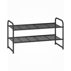 High On Demand Durable 2 Tier Black Metal <b>Storage</b> Rack Organizer with Curved Handles for <b>Shoes</b> or Household Items Shelve - Product Image 1