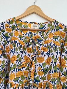 Yellow Floral Cotton Women Co ord <b>Set</b> Short Sleeve <b>Tie</b> Front Top Elastic Waist Shorts Two Piece Summer Outfit Beachwear - Product Image 3