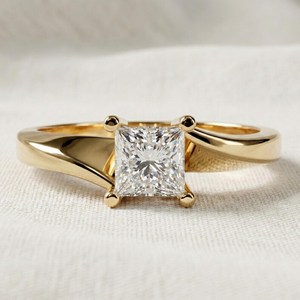 Vintage Princess Cut <b>Solitaire</b> Engagement <b>Ring</b> Custom Moissanite Proposal 925 Sterling <b>Silver</b> Gold Plated Wedding Anniversary - Product Image 1
