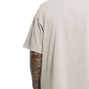 T-shirt beige surdimensionné pour homme, mélange de coton, col rond, streetwear décontracté, tee-shirt basique - Product Image 3