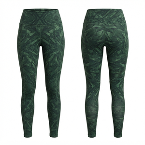 Leggings à taille haute à imprimé géométrique, longueur intégrale, extensibles, respirants, pantalons de yoga sportifs pour femmes, motif vert, polyester - Product Image 1