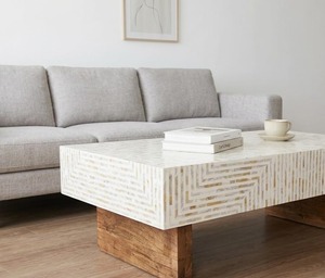 Table basse rectangulaire en nacre faite à la main, design moderne, écologique, pour salon - Product Image 4