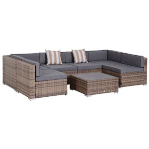 Nuovo Set di Mobili da Giardino in Rattan Grigio Moderno a 7 Pezzi con Cuscini per Riunioni in Famiglia - Product Image 1