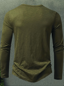 Men's Short Sleeve V-neck Henley T-Shirt Solid Color Knitted Slim Fit Casual Breathable 100% Cotton White Olive Green Button-Up - Product Image 5