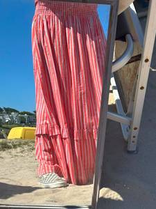 Cotton <b>Patchwork</b> Flair Frill Long Maxi <b>Skirt</b> Dress Boho Style A-Line Design with Belt & Tassel Breathable - Product Image 3