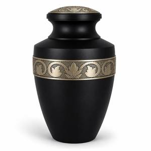 Urna Funeraria de Metal Tradicional Hecha a Mano, Negra con Filigrana Dorada, para Cenizas Humanas, Recuerdo Conmemorativo - Product Image 3