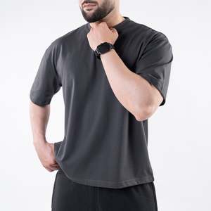 T-shirt décontracté pour homme, gris foncé, à manches courtes, col rond, séchage rapide, coupe ample, tricoté, couleur unie - Product Image 3