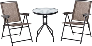 Hot Selling Durable Outdoor 3-Piece Bistro Set Metal Frame Wicker and Mesh Chairs with Glass Top <b>Round</b> <b>Table</b> for Hotel Use - Product Image 3
