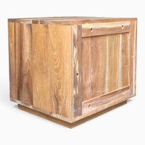 Mesa de Noche con 2 Cajones, Ecológica, de Lujo, Moderna, Minimalista, de Madera de Teca Sólida, Acanalada, para el Hogar, Hotel, Dormitorio - Product Image 2