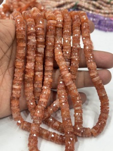 Perles de pierres précieuses de haute qualité pour la fabrication de bijoux, 17 pouces, pierre de soleil rouge naturelle, facettées, forme de pneu Heishi, taille 7-8 mm - Product Image 5