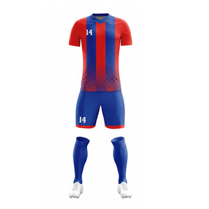 Conjunto de camiseta de fútbol sublimada roja y azul para hombre, manga corta, uniforme ajustado que absorbe la humedad, kit de fútbol, uniformes de fútbol femenino - Product Image 3