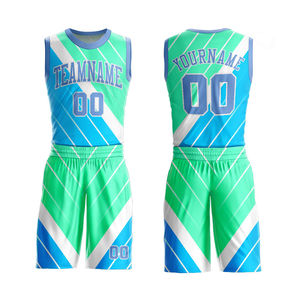 Custom Sublimated Basketball Jersey Set Team Name 00 Green Best Quality White Mesh Moisture Wicking Unisex Adult <b>Athletic</b> Fit - Product Image 2