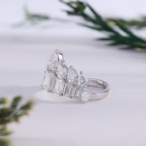 Luxury Pear Emerald Cut Diamond Bridal <b>Ring</b> <b>Sets</b> Unique Tiara Crown Eternity Band Wedding Engagement FineJewelry Gift for Women - Product Image 2