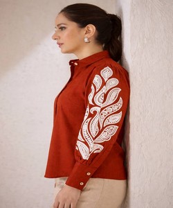 สินค้ามาใหม่ เสื้อผ้าฝ้ายดีบา ปักมือ งานปักบัตตา  เสื้อตัวบนเท่านั้น สวมใส่สบาย ราคาขายส่ง เสื้อผ้าชาติพันธุ์ สีสนิม - Product Image 6