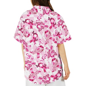 Camisa hawaiana con lazo rosa para mujer, camiseta de apoyo al cáncer de mama, camisa de playa para vacaciones de verano, linda camisa con botones con estampado floral y de mariposas - Product Image 2