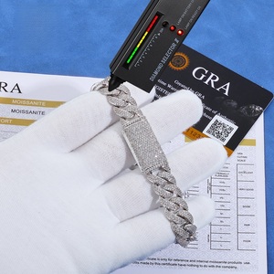 Bracelet en argent 925 avec diamants de laboratoire, style cubain, léger, certifié, serti de diamants, bijoux de luxe pour hommes, style hip-hop - Product Image 2