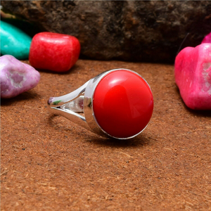 Bague en corail rouge, argent sterling 925, bijoux faits à la main, corail naturel, bague statement, cadeau pour femme - Product Image 2