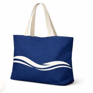 Sac fourre-tout en toile de coton bleu écologique personnalisé, sac de plage promotionnel avec logo imprimé sur mesure - Product Image 3