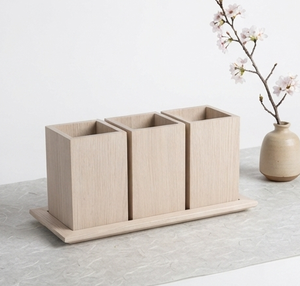 Caddie de rangement en bois blanchi pour ustensiles de cuisine, organisateur de comptoir pour la maison et la cuisine - Product Image 1