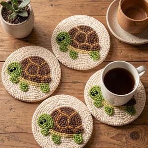 4pcs Eco-Friendly Luxury Customizable Punch <b>Needle</b> Turtle Coasters Handmade Seed <b>Bead</b> Cotton Drink Mats for Coffee Table Whimsy - Product Image 5