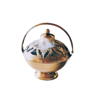 Handcrafted Brass Incense Burner Charcoal Free Resin Holder With Wooden Handle Decorative <b>Tea</b> Light Heated Bakhoor Censer - Product Image 6