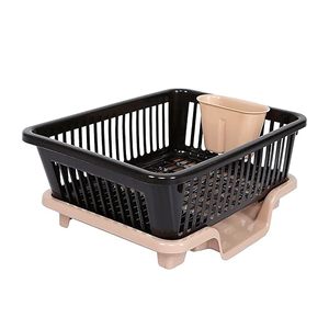 Escurridor de Platos 3 en 1, Cesta para Utensilios de Plástico Resistente con Soporte para Cucharas y Bandeja Escurridora Extraíble |   Marrón Irrompible - Product Image 1