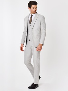 Costume 3 pièces gris clair pour homme, style britannique, veste simple boutonnage en laine, col cranté, tenue de cérémonie professionnelle - Product Image 1