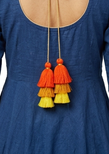 Collier pendentif bohème à pompons en tissu orange et jaune, accessoire décoratif pour la maison, style suspendu pour salon intérieur - Product Image 6