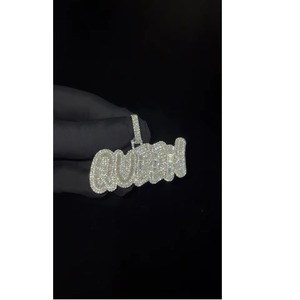 VVS Moissanite Baguette and Round Cut Pendant Custom Iced Out Name Latter Pendant 925 <b>Silver</b> Hip Hop Rapper Pendant For Men's - Product Image 2