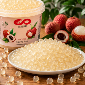 KEIFU 500g Lychee Popping Boba Private Label Juicy Fruit Salad Topping Balls Bubble Tea Ingredients in a <b>Bottle</b> - Product Image 2