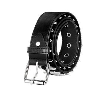 <b>Black</b> Genuine Leather <b>Belt</b> <b>With</b> Silver Bullet <b>Studs</b> Pin Buckle Rectangular Casual Durable Cow Hide 1 3/8 In Width - Product Image 5