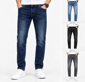 High Quality <b>Men's</b> Formal High Waist Solid Breathable <b>Woven</b> Polyester/Cotton Cross-pants Regular Fit Washed Finish Spring Jeans - Product Image 4